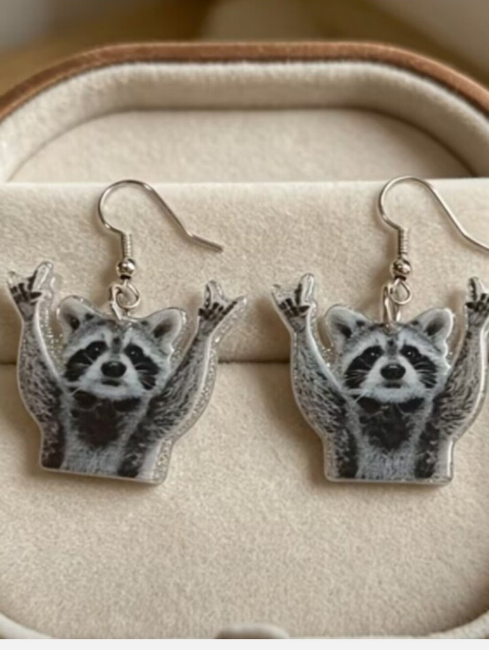Gray Raccoon Rock On  Earrings